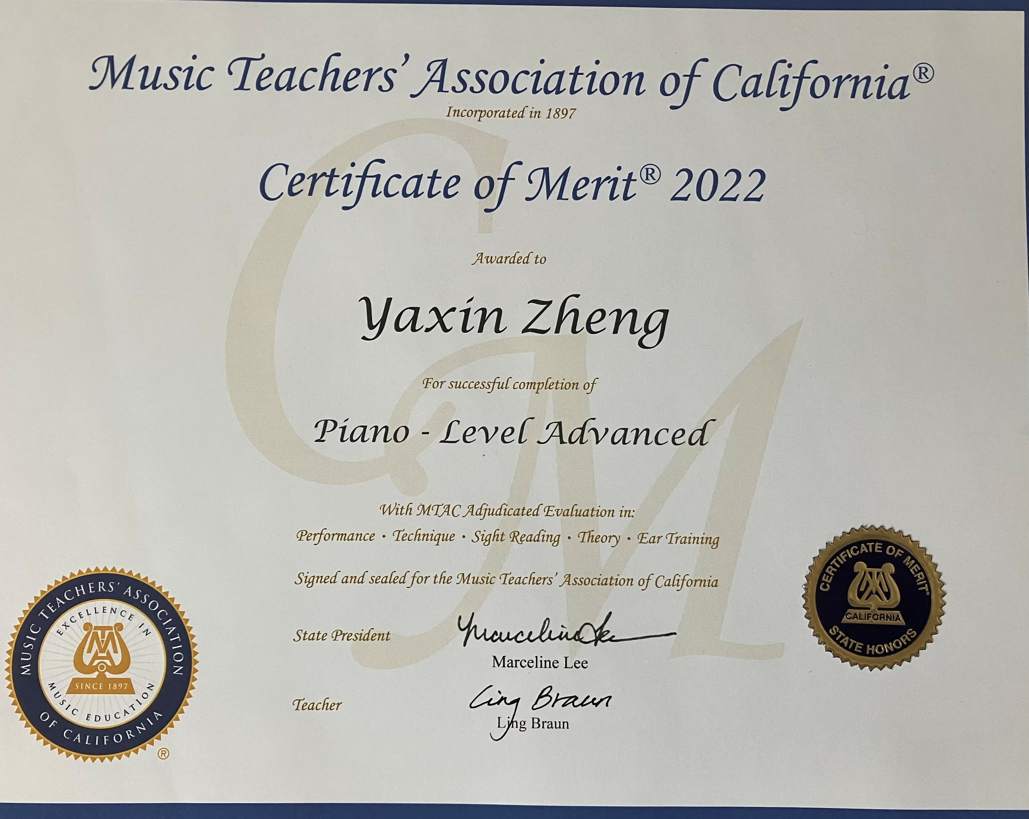 Piano certificate